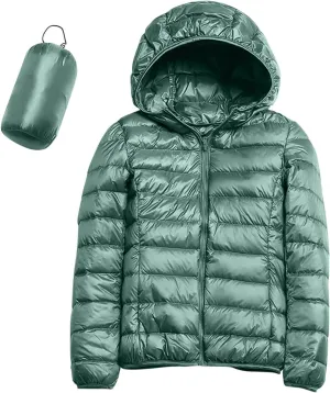 Women's Lightweight Jackets Zipper Hooded Packable Short Down Jackets Winter Quilted Puffer Outwear with Pockets