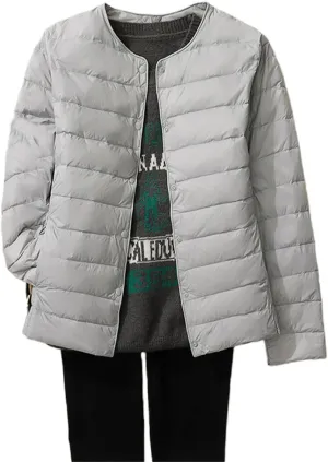 Womens Lightweight Puffer Jackets Fashion Collarless Button Down Jacket Packable Loose Winter Warm Down Coats