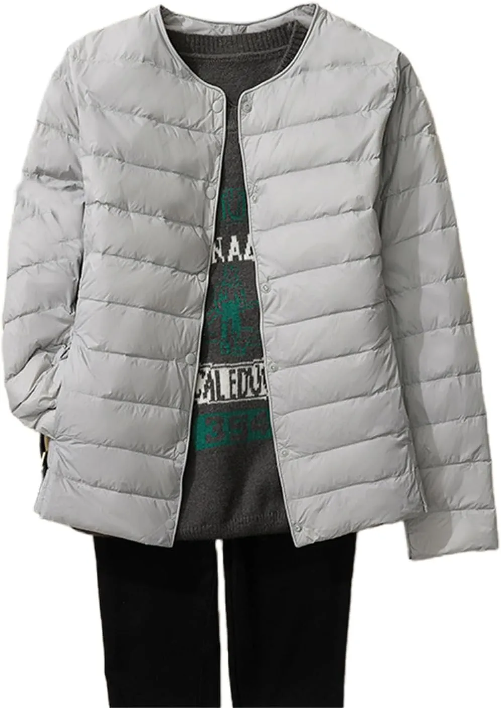 Womens Lightweight Puffer Jackets Fashion Collarless Button Down Jacket Packable Loose Winter Warm Down Coats