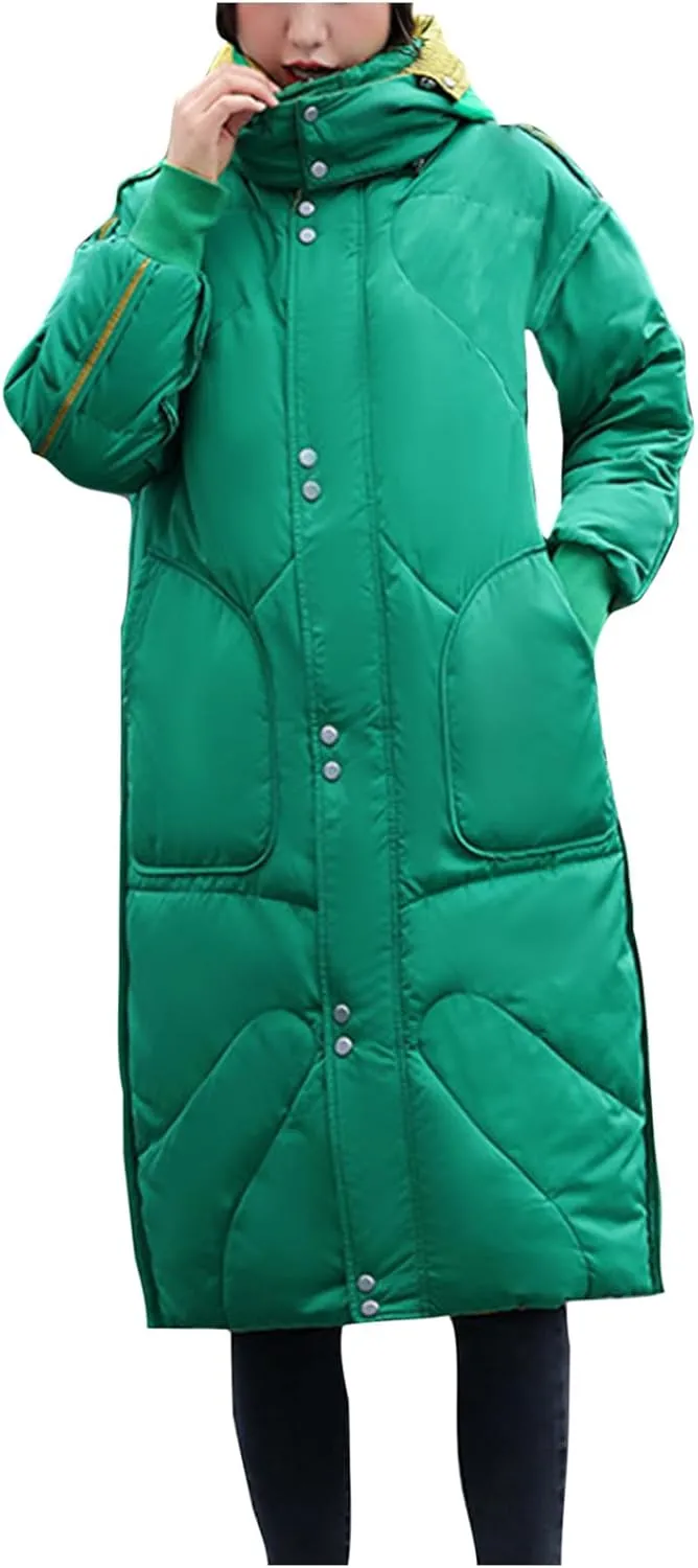 Womens Long Puffer Jackets Reversible Down Coats Reversible Winter Coats with Hood Padded Outerwear Warm Fashion Parkas
