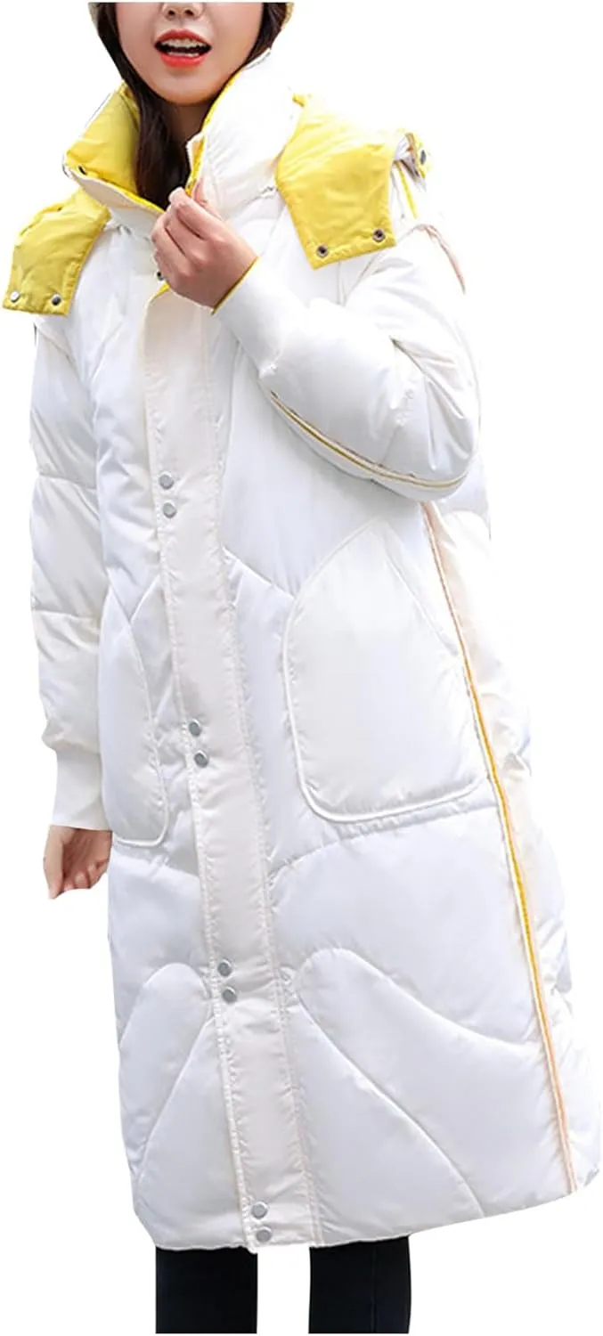 Womens Long Puffer Jackets Reversible Down Coats Reversible Winter Coats with Hood Padded Outerwear Warm Fashion Parkas