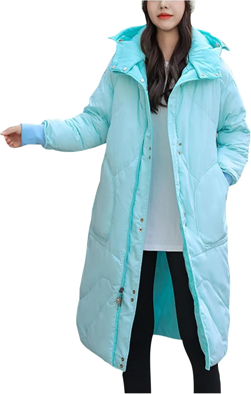 Womens Long Puffer Jackets Reversible Down Coats Reversible Winter Coats with Hood Padded Outerwear Warm Fashion Parkas
