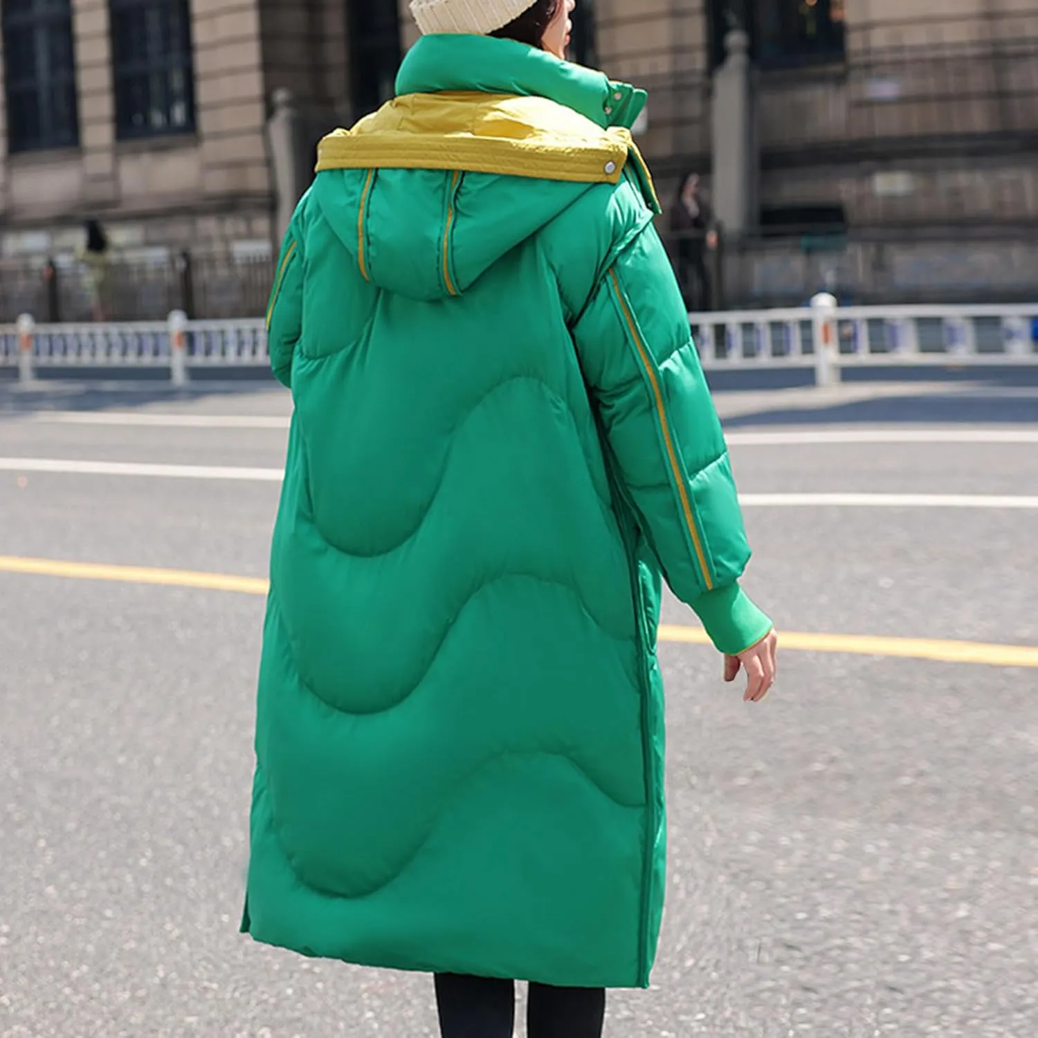 Womens Long Puffer Jackets Reversible Down Coats Reversible Winter Coats with Hood Padded Outerwear Warm Fashion Parkas