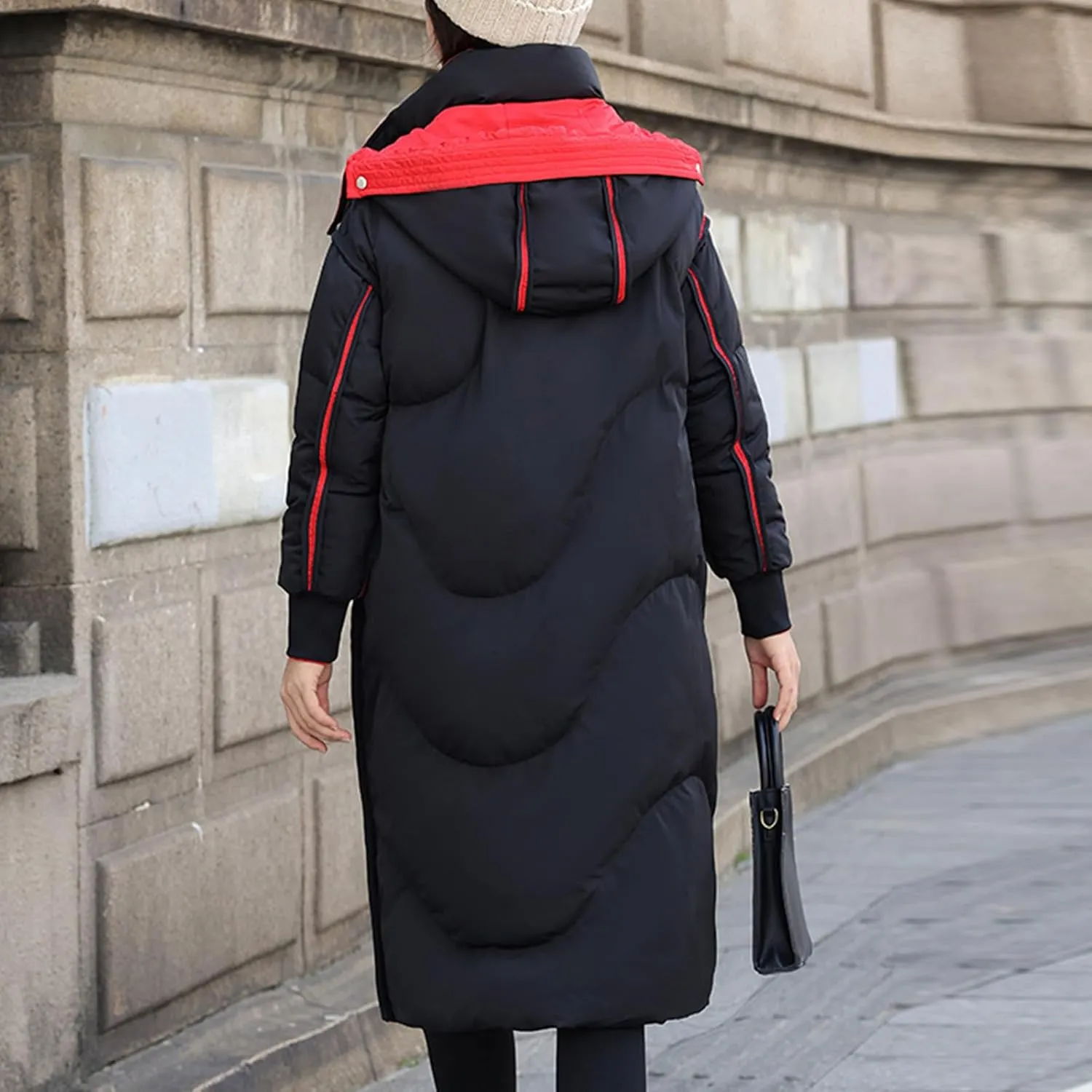 Womens Long Puffer Jackets Reversible Down Coats Reversible Winter Coats with Hood Padded Outerwear Warm Fashion Parkas