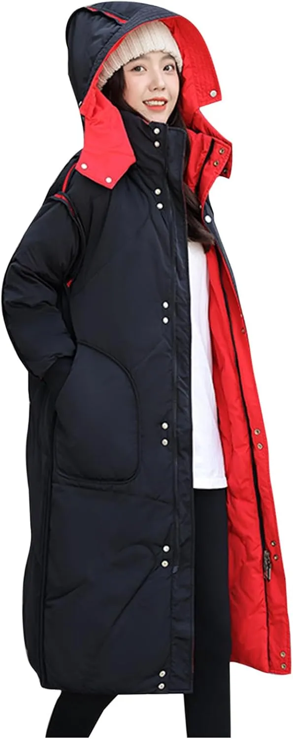 Womens Long Puffer Jackets Reversible Down Coats Reversible Winter Coats with Hood Padded Outerwear Warm Fashion Parkas