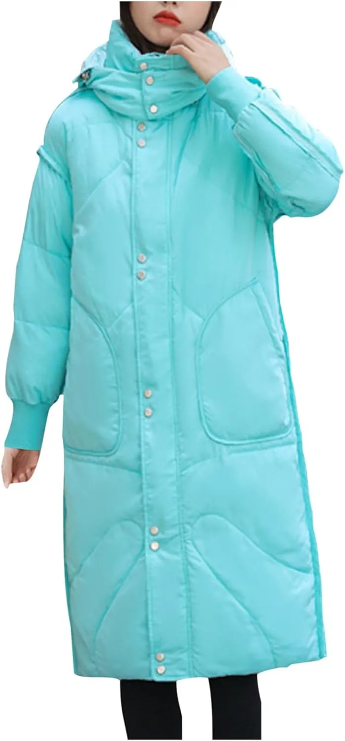 Womens Long Puffer Jackets Reversible Down Coats Reversible Winter Coats with Hood Padded Outerwear Warm Fashion Parkas