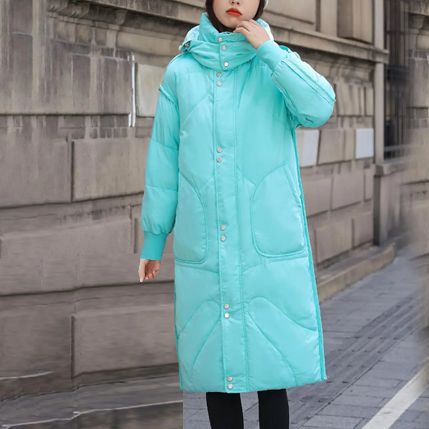 Womens Long Puffer Jackets Reversible Down Coats Reversible Winter Coats with Hood Padded Outerwear Warm Fashion Parkas