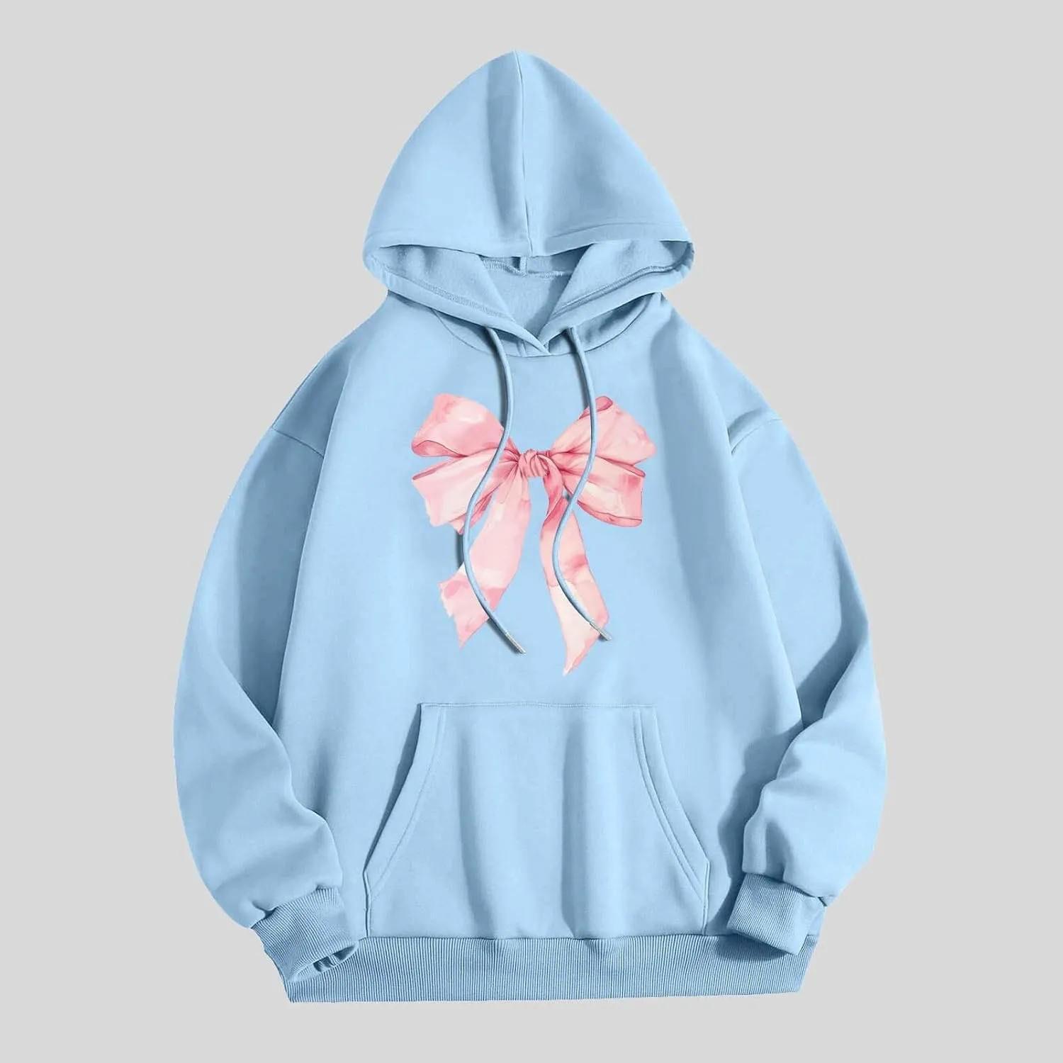 Women's Oversized Hoodie Bow Graphic Print Loose Fit Sweatshirts Fashion Drawstring Long Sleeves with Pockets