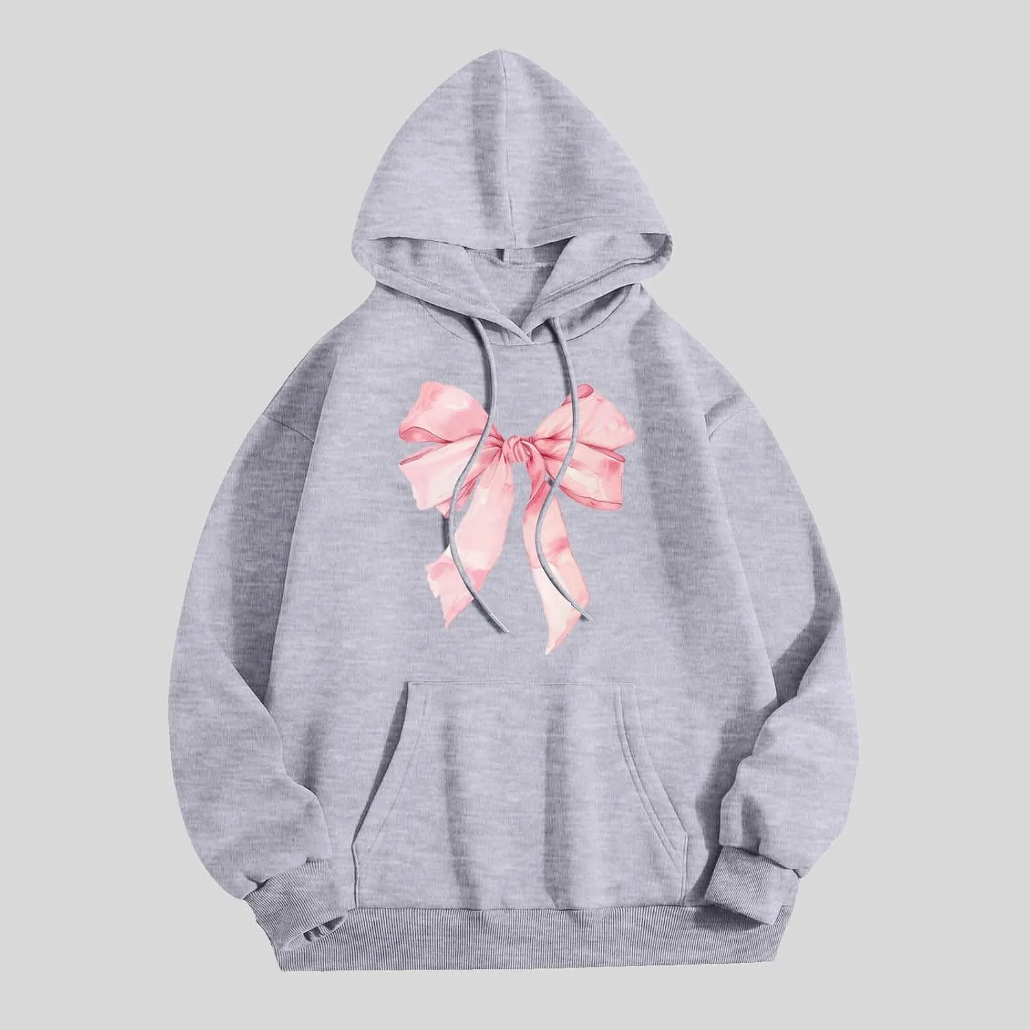 Women's Oversized Hoodie Bow Graphic Print Loose Fit Sweatshirts Fashion Drawstring Long Sleeves with Pockets