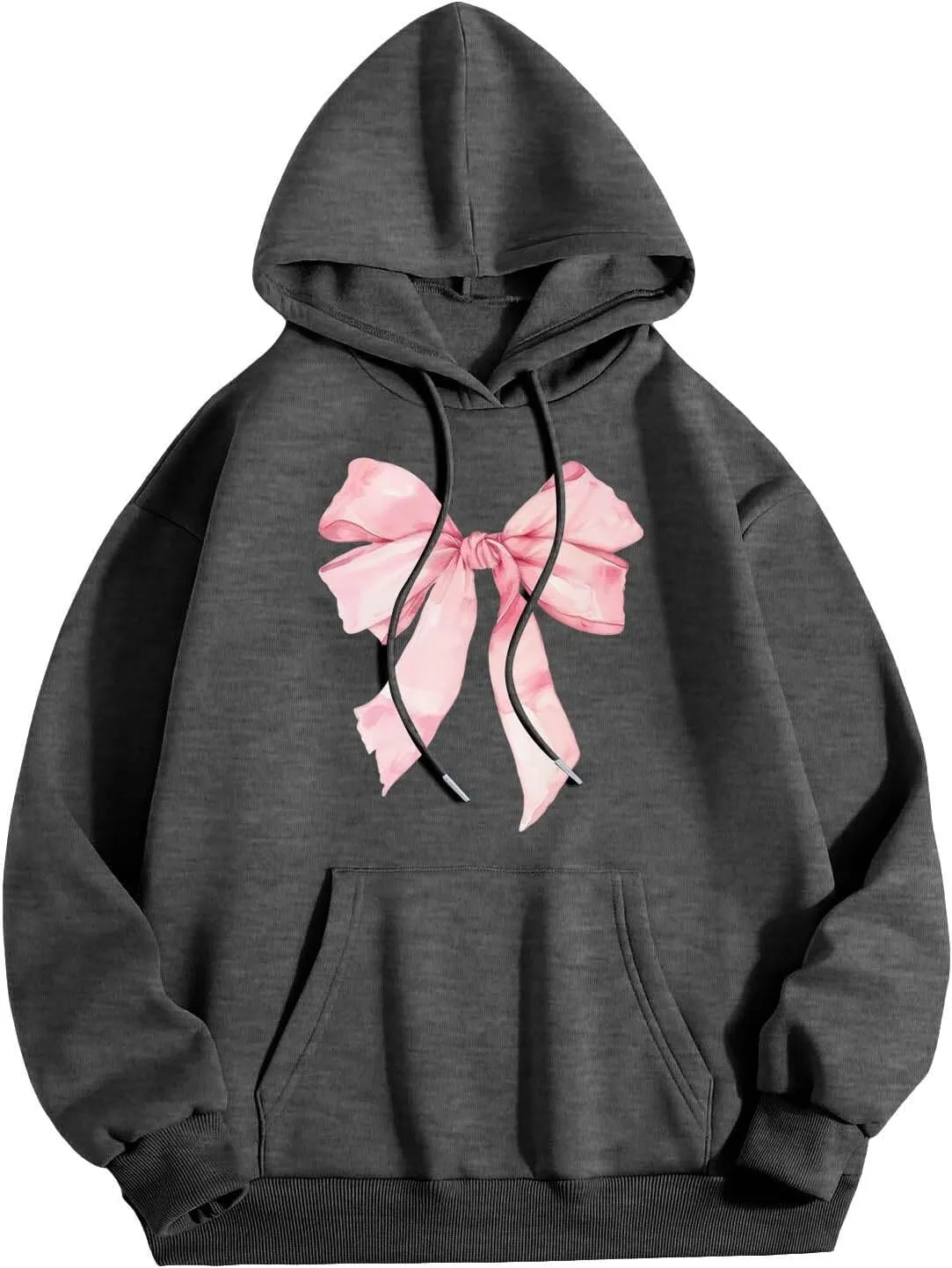 Women's Oversized Hoodie Bow Graphic Print Loose Fit Sweatshirts Fashion Drawstring Long Sleeves with Pockets