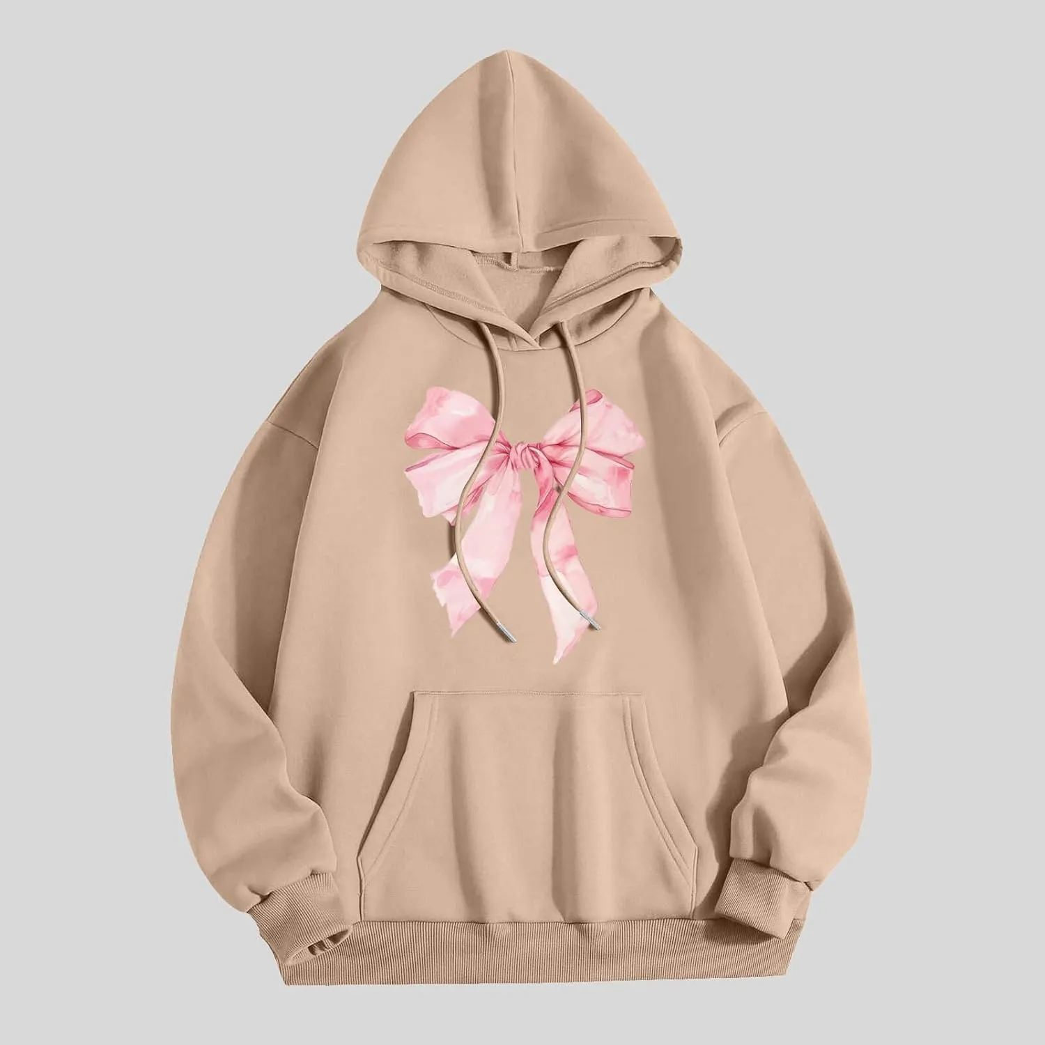 Women's Oversized Hoodie Bow Graphic Print Loose Fit Sweatshirts Fashion Drawstring Long Sleeves with Pockets