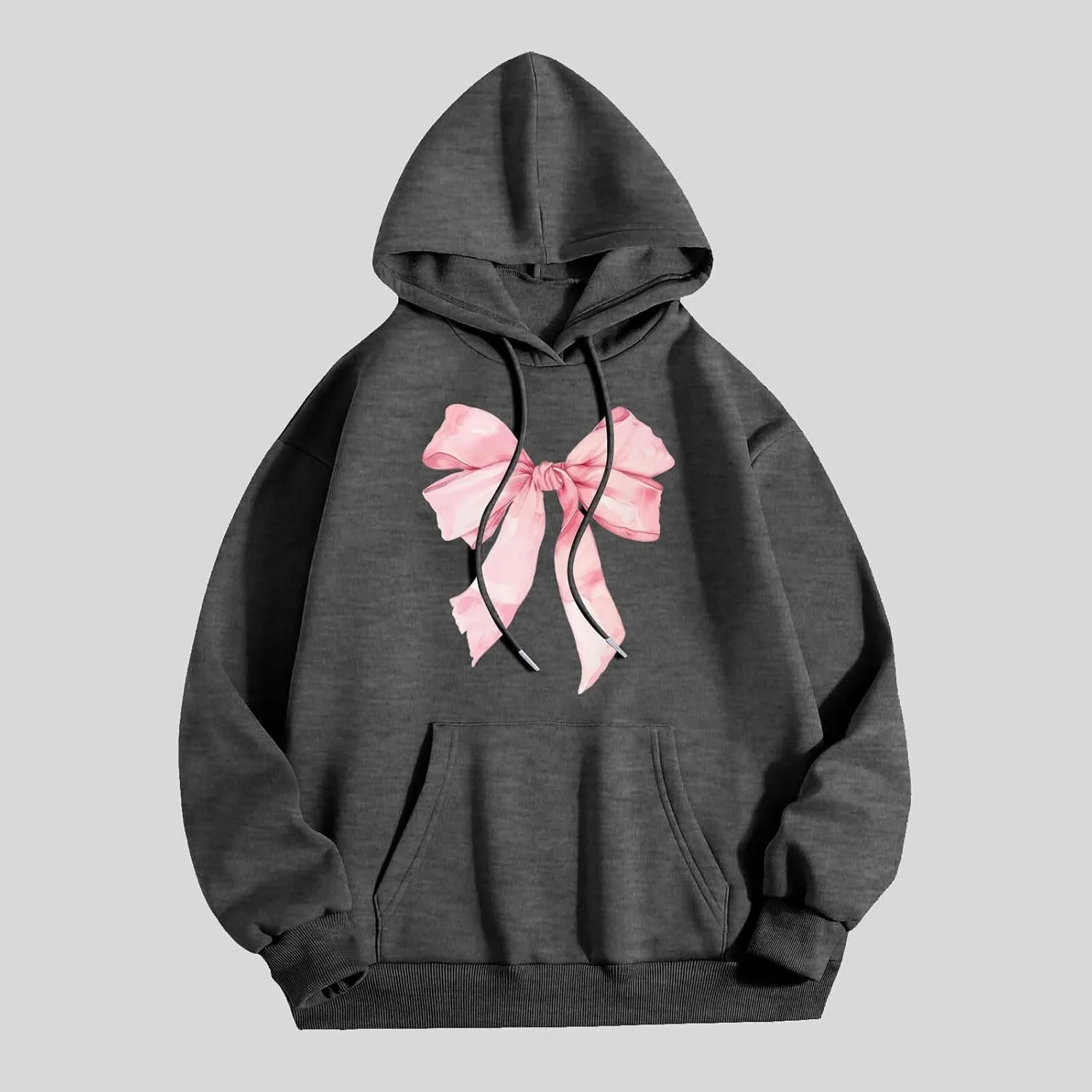 Women's Oversized Hoodie Bow Graphic Print Loose Fit Sweatshirts Fashion Drawstring Long Sleeves with Pockets