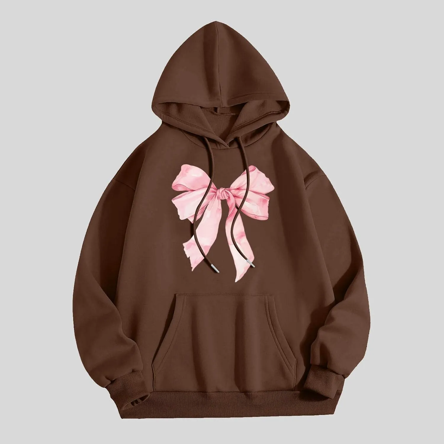 Women's Oversized Hoodie Bow Graphic Print Loose Fit Sweatshirts Fashion Drawstring Long Sleeves with Pockets