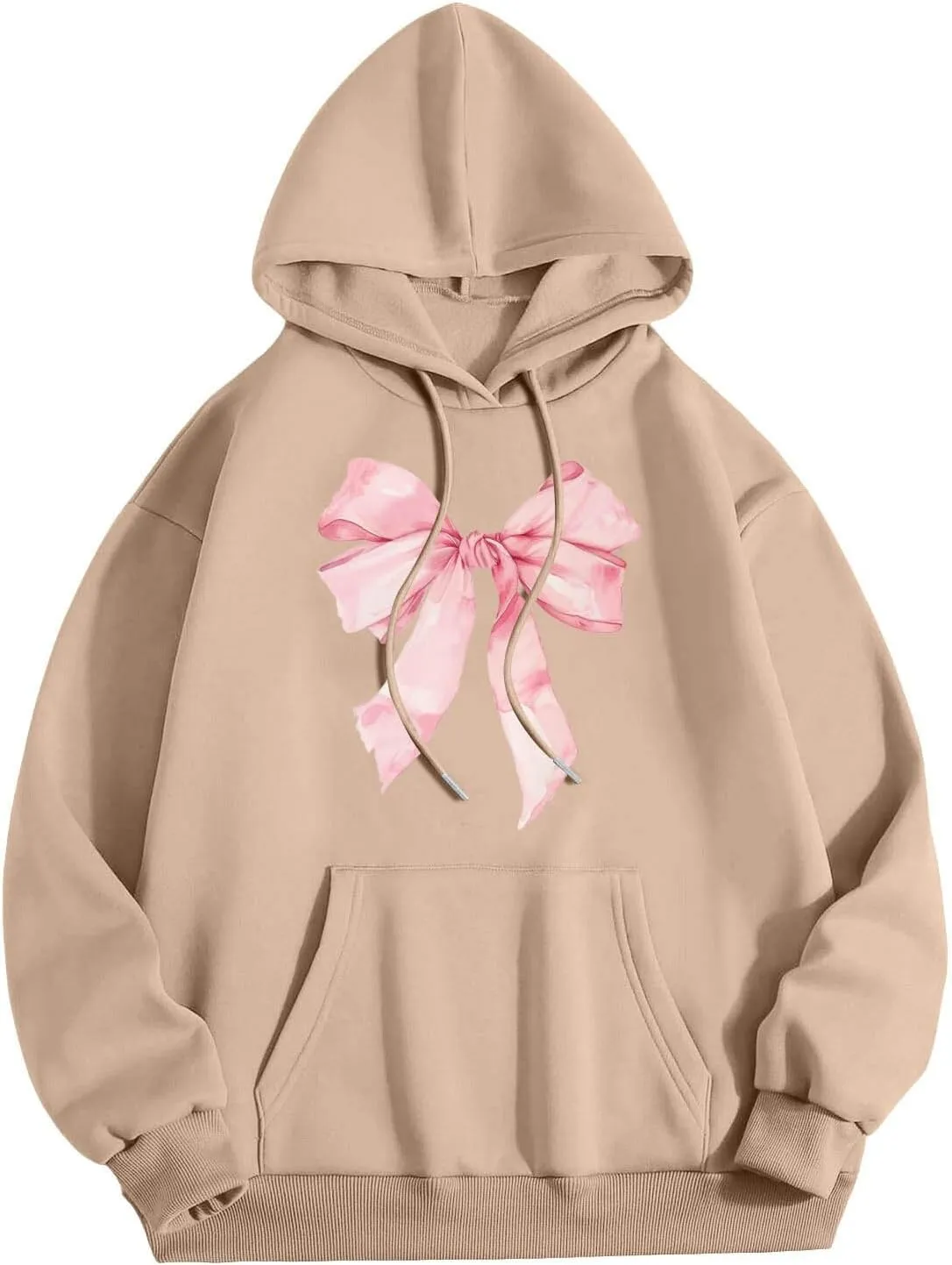 Women's Oversized Hoodie Bow Graphic Print Loose Fit Sweatshirts Fashion Drawstring Long Sleeves with Pockets