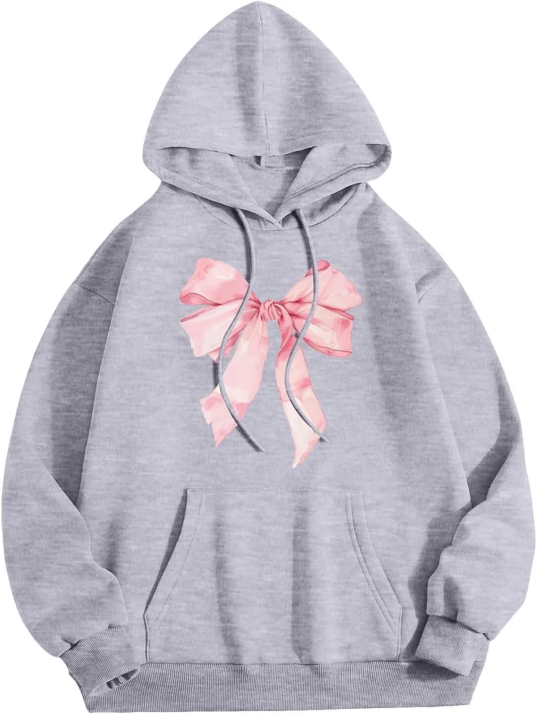 Women's Oversized Hoodie Bow Graphic Print Loose Fit Sweatshirts Fashion Drawstring Long Sleeves with Pockets
