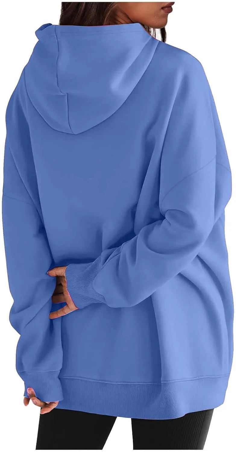 Womens Oversized Hoodie Sweatshirt Solid Color Drawstring Pullover Tops Casual Loose Fleece Comfy Sweater Blouses