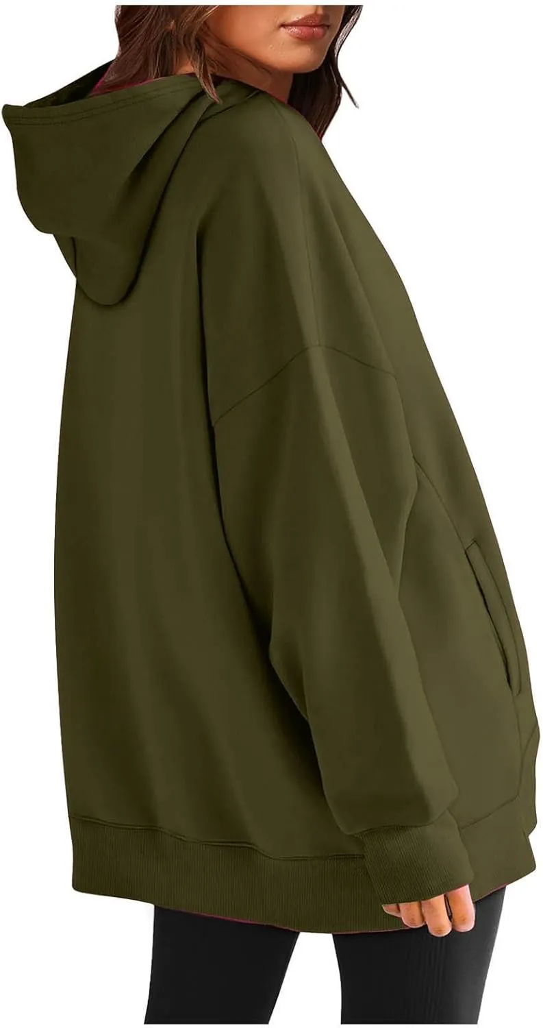 Womens Oversized Hoodie Sweatshirt Solid Color Drawstring Pullover Tops Casual Loose Fleece Comfy Sweater Blouses