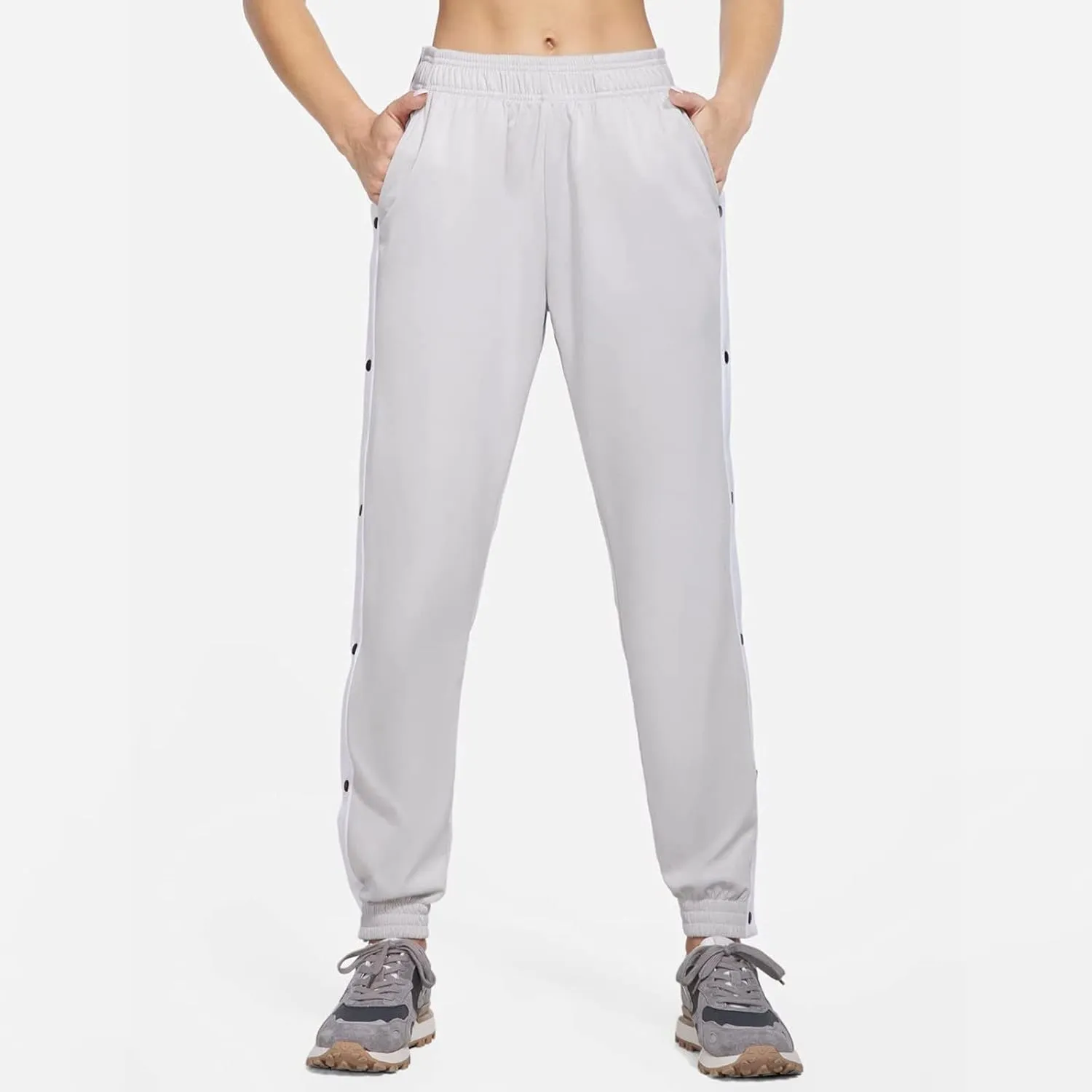 Women's Pants Side Split Snap Button Joggers Tear-Away Warm Up Sweatpants Elastic Cinch Bottom Active Workout Trousers