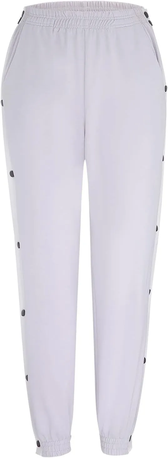 Women's Pants Side Split Snap Button Joggers Tear-Away Warm Up Sweatpants Elastic Cinch Bottom Active Workout Trousers