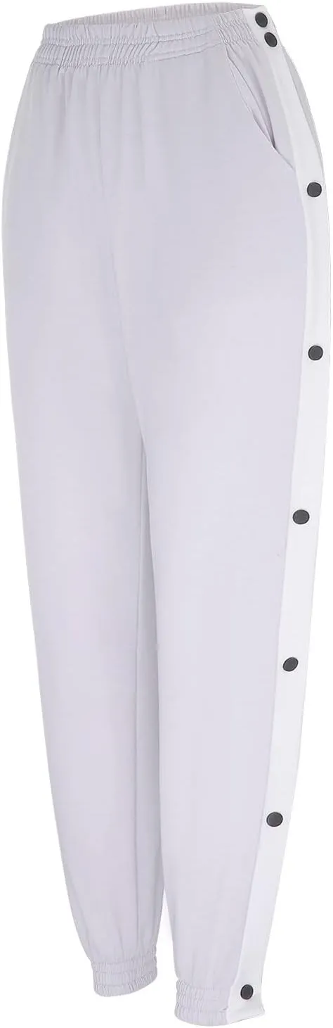 Women's Pants Side Split Snap Button Joggers Tear-Away Warm Up Sweatpants Elastic Cinch Bottom Active Workout Trousers