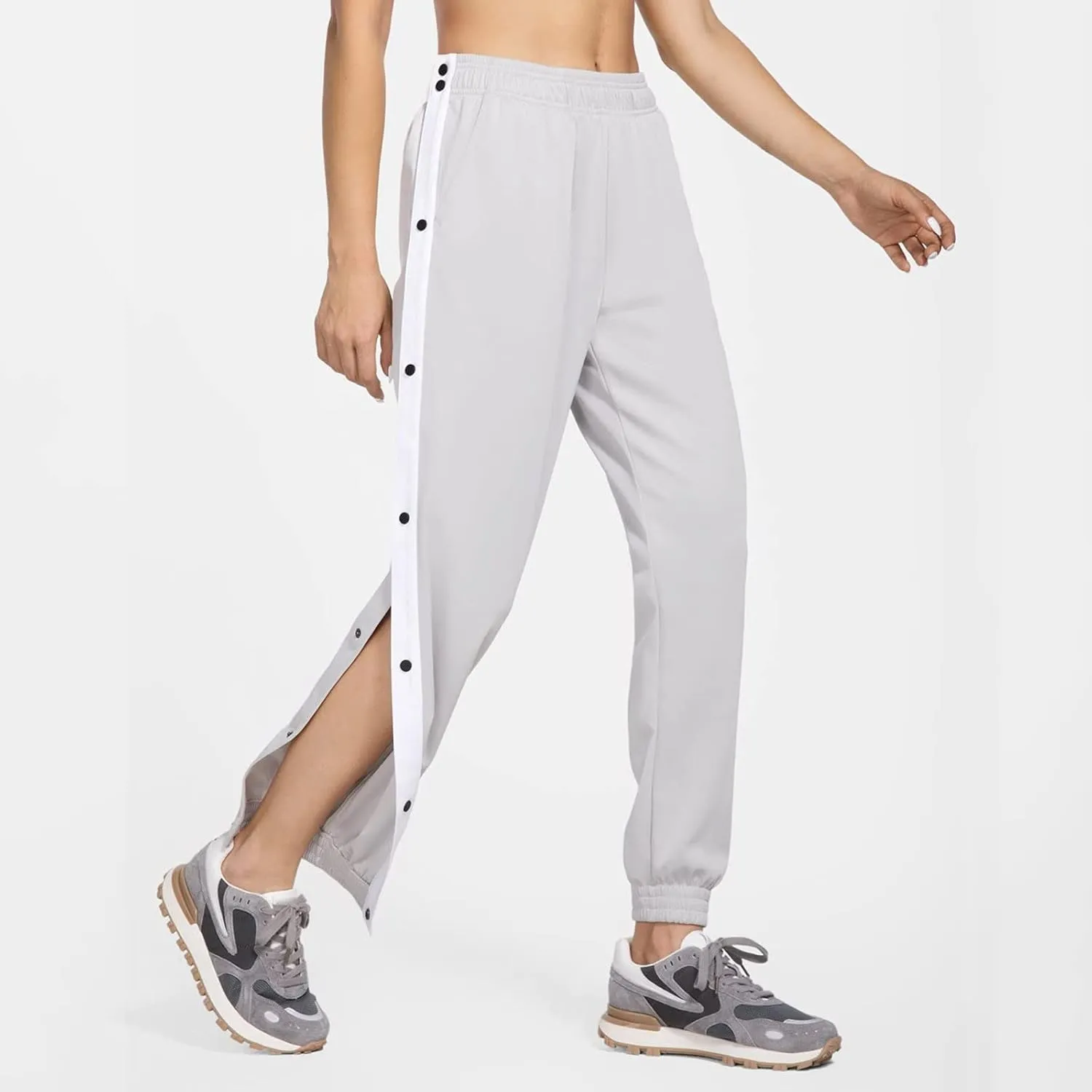 Women's Pants Side Split Snap Button Joggers Tear-Away Warm Up Sweatpants Elastic Cinch Bottom Active Workout Trousers