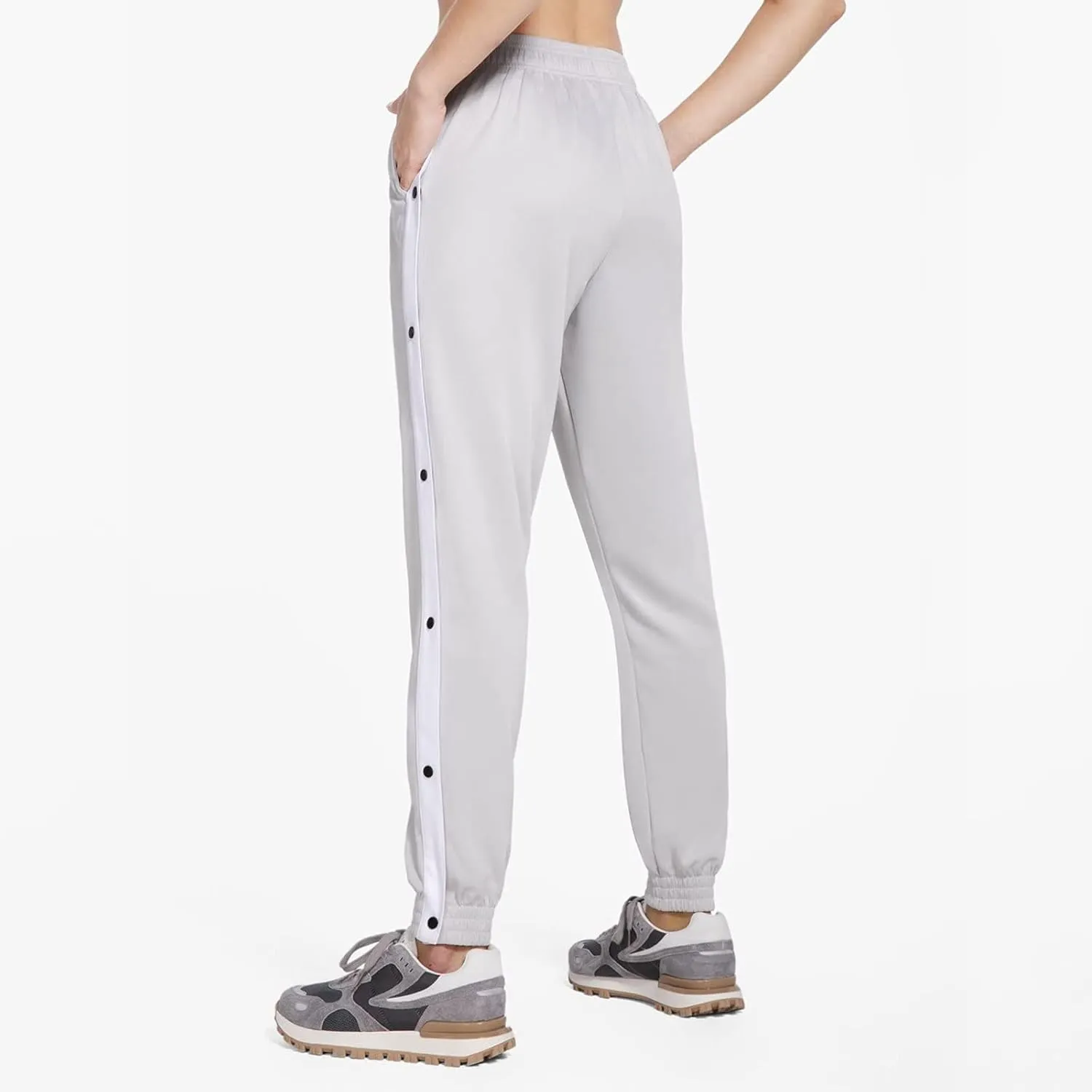 Women's Pants Side Split Snap Button Joggers Tear-Away Warm Up Sweatpants Elastic Cinch Bottom Active Workout Trousers