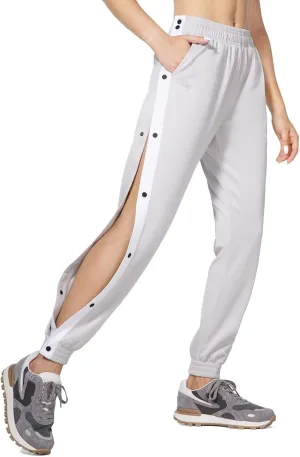 Women's Pants Side Split Snap Button Joggers Tear-Away Warm Up Sweatpants Elastic Cinch Bottom Active Workout Trousers
