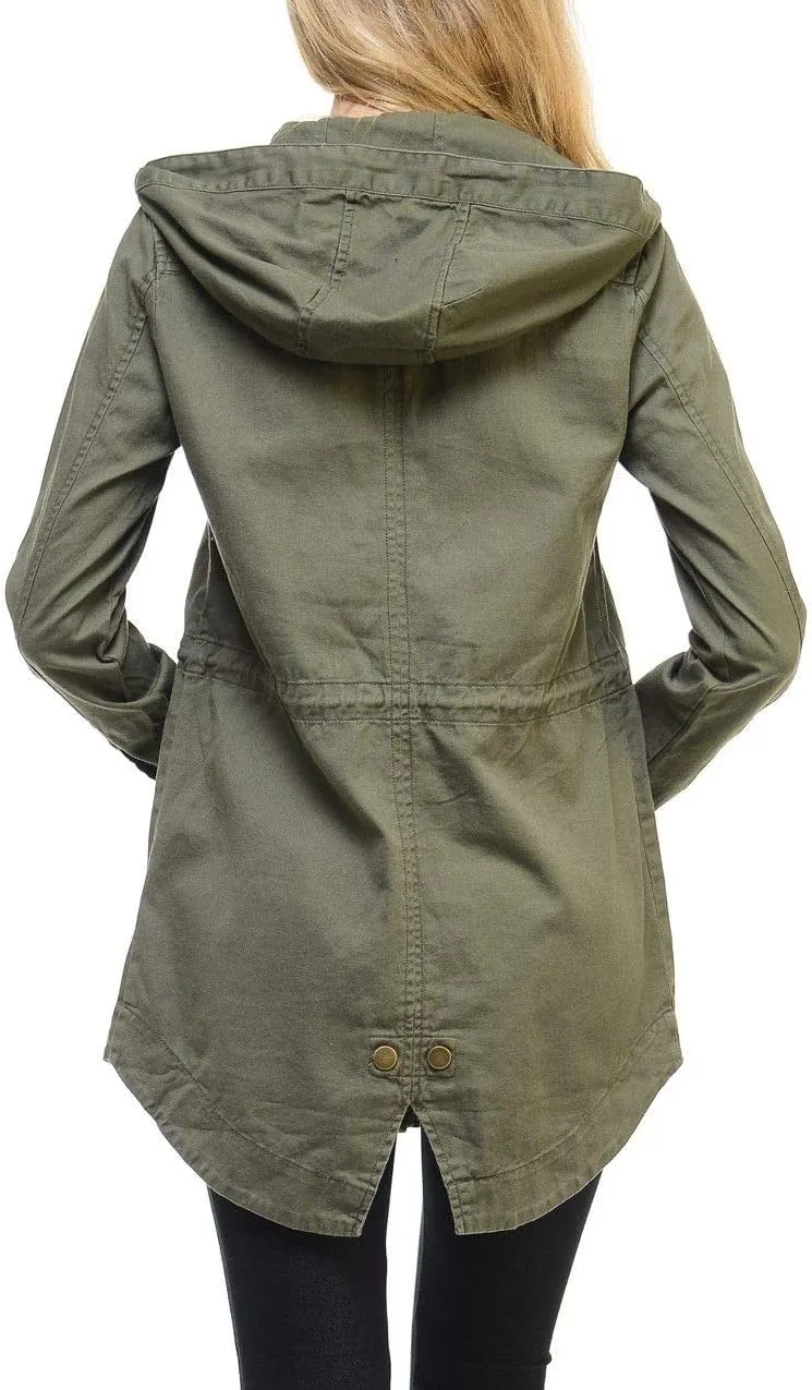 Women's Premium Vintage Wash Lightweight Military Fashion Twill Hoodie Jacket