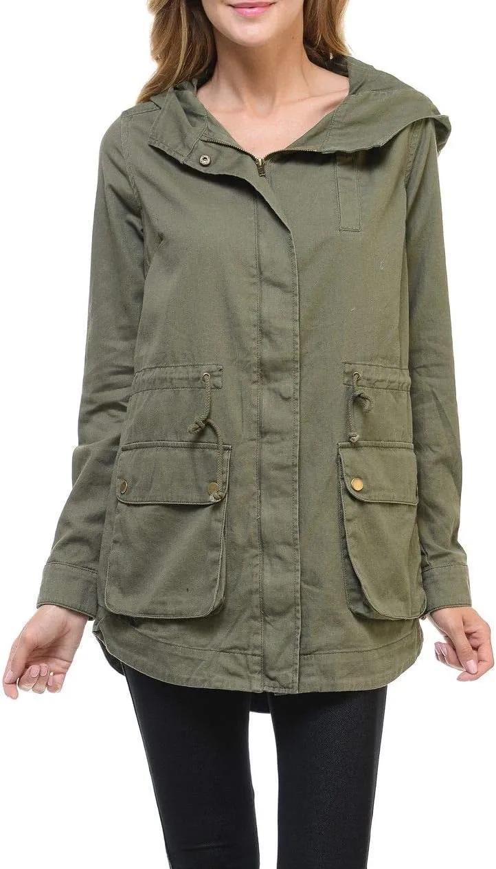Women's Premium Vintage Wash Lightweight Military Fashion Twill Hoodie Jacket