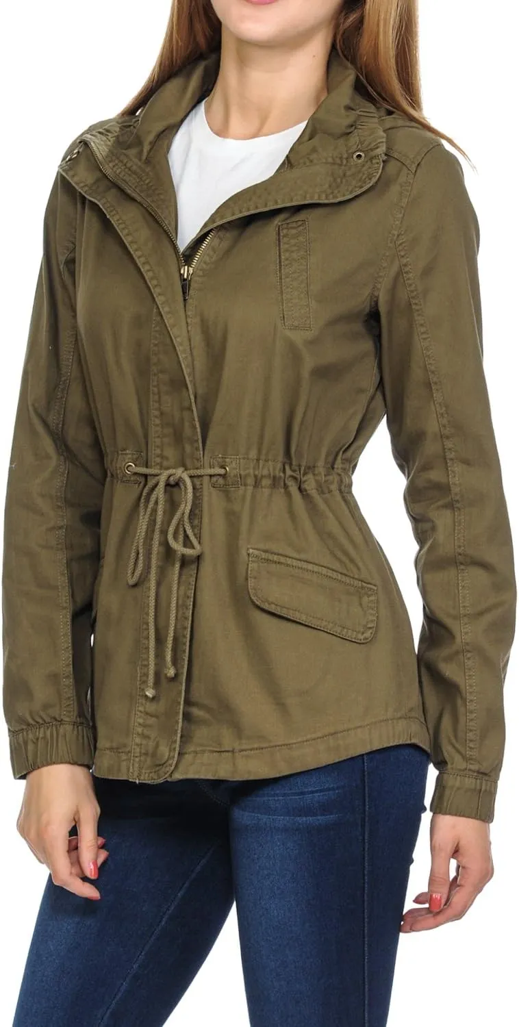 Women's Premium Vintage Wash Lightweight Military Fashion Twill Hoodie Jacket