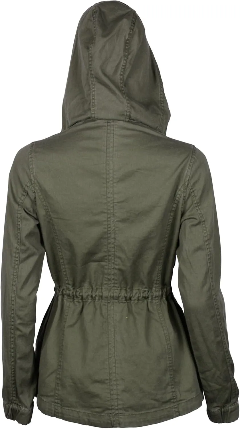 Women's Premium Vintage Wash Lightweight Military Fashion Twill Hoodie Jacket