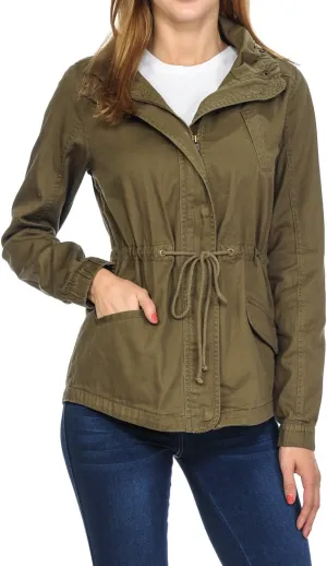 Women's Premium Vintage Wash Lightweight Military Fashion Twill Hoodie Jacket