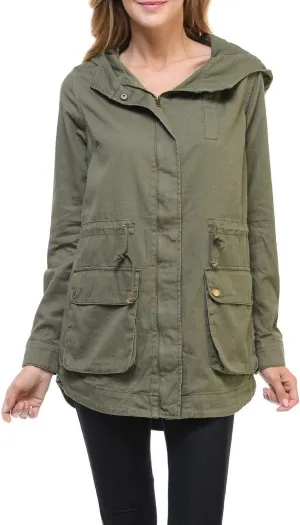 Women's Premium Vintage Wash Lightweight Military Fashion Twill Hoodie Jacket