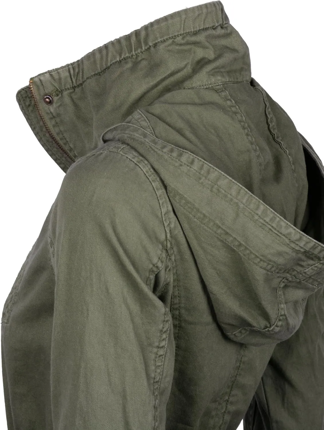 Women's Premium Vintage Wash Lightweight Military Fashion Twill Hoodie Jacket