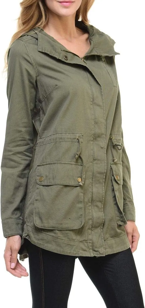 Women's Premium Vintage Wash Lightweight Military Fashion Twill Hoodie Jacket