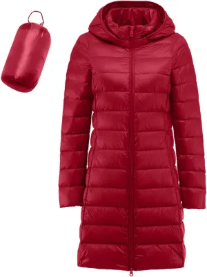 Womens Puffer Coat Lightweight Long Down Jacket Winter Warm Packable Hooded Jacket Short Duck Down Coat Outwear