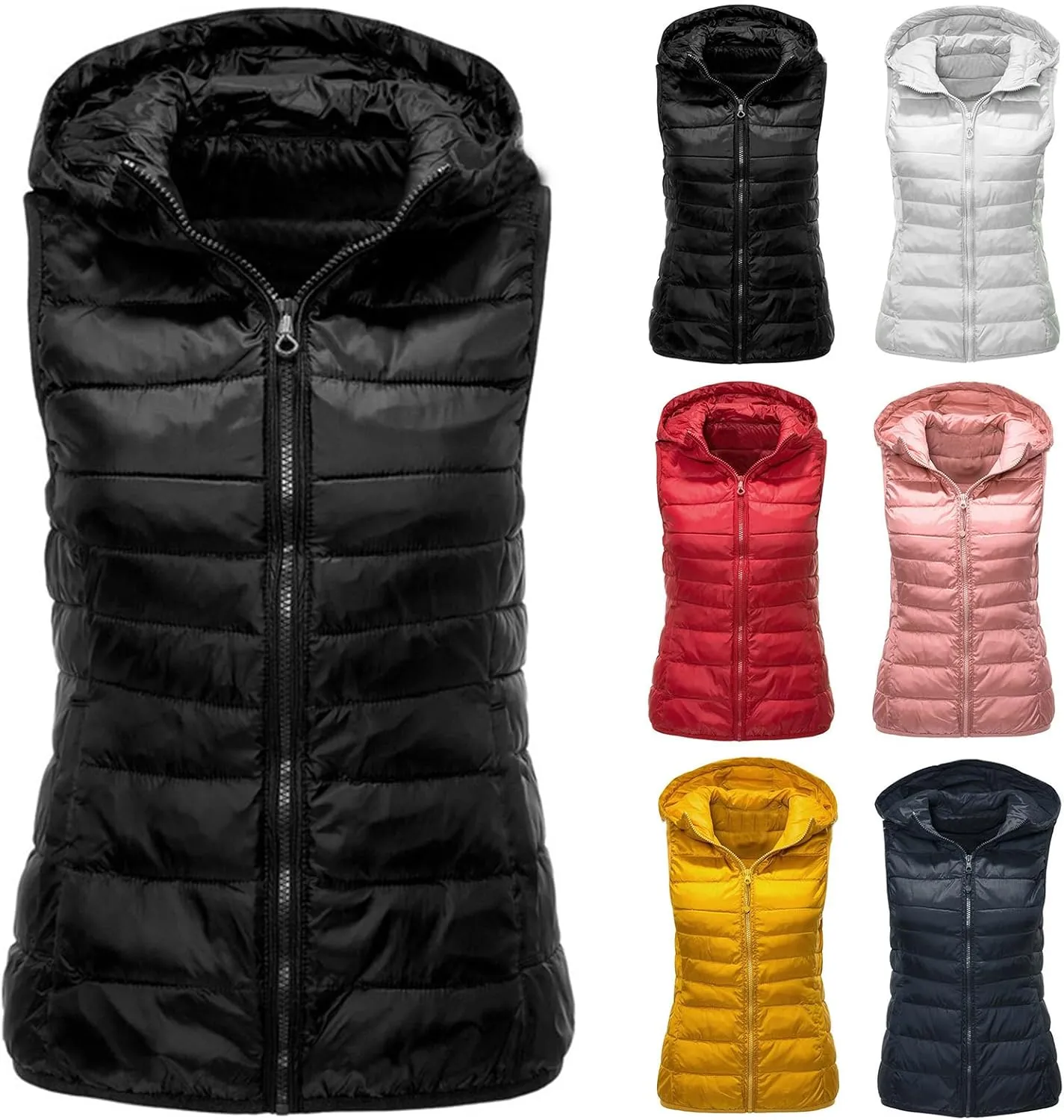 Womens Puffer Vest Sleeveless Puffy Jacket Packable Lightweight Down Vest Winter Down Waistcoat Casual Zip Up Outwear