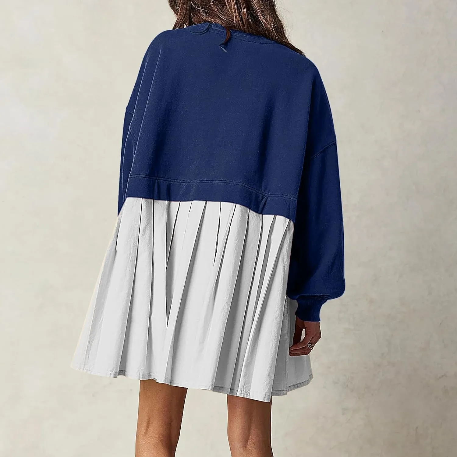 Women's Pullover Sweatshirt Dress Long Sleeve Loose Flowy Pleated 2024 Fall Mini Dress Tops