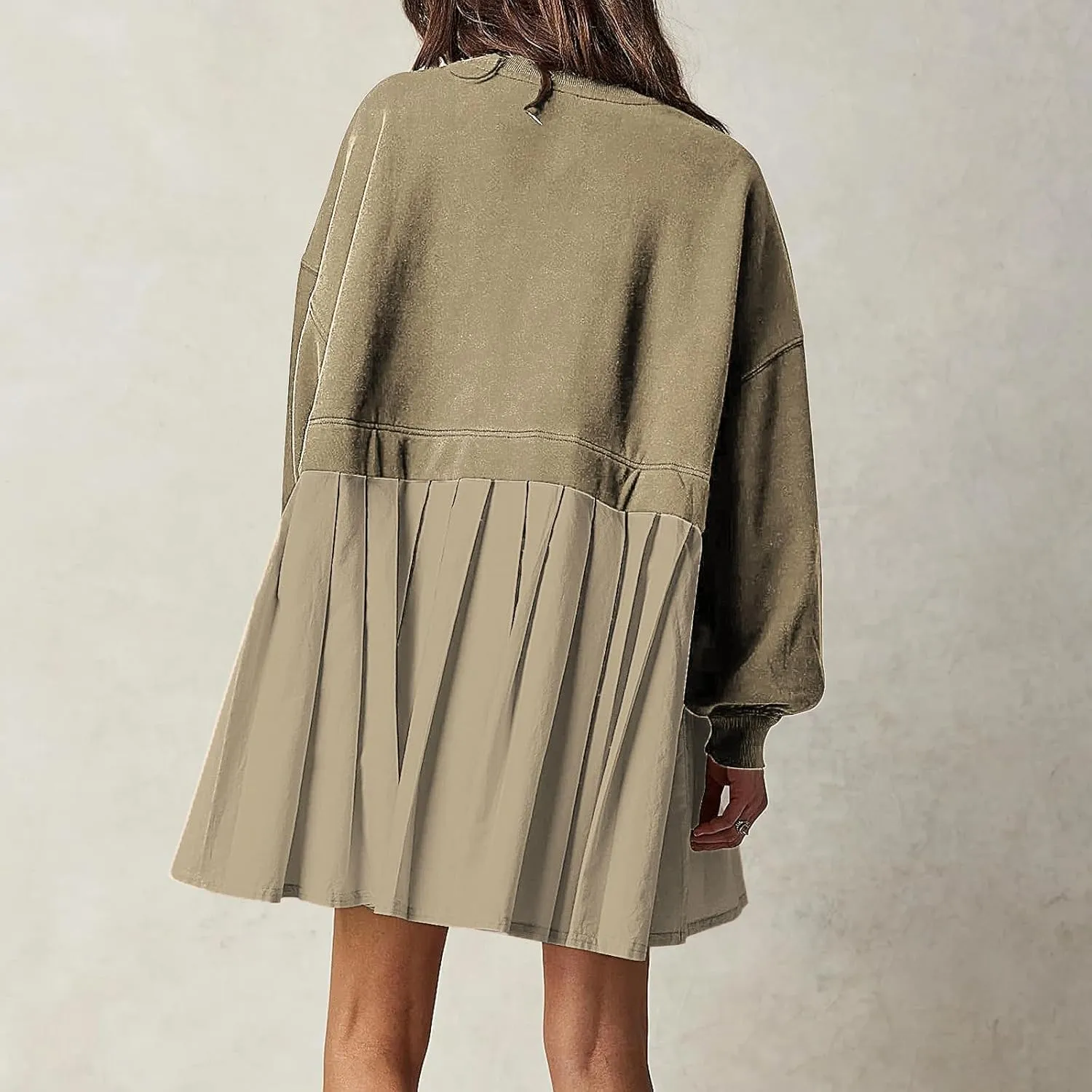 Women's Pullover Sweatshirt Dress Long Sleeve Loose Flowy Pleated 2024 Fall Mini Dress Tops