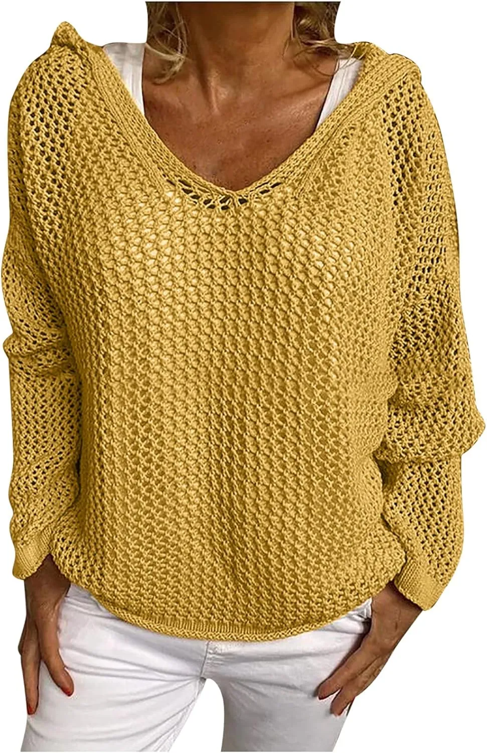 Womens See Through Sweaters Fashion Hollow Out Mesh Hoodies Lightweight Breathable Long Sleeve Crewneck Pullover Tops
