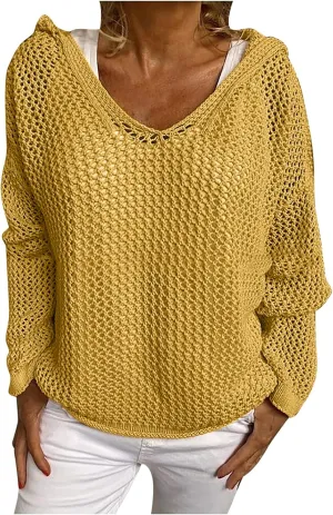 Womens See Through Sweaters Fashion Hollow Out Mesh Hoodies Lightweight Breathable Long Sleeve Crewneck Pullover Tops