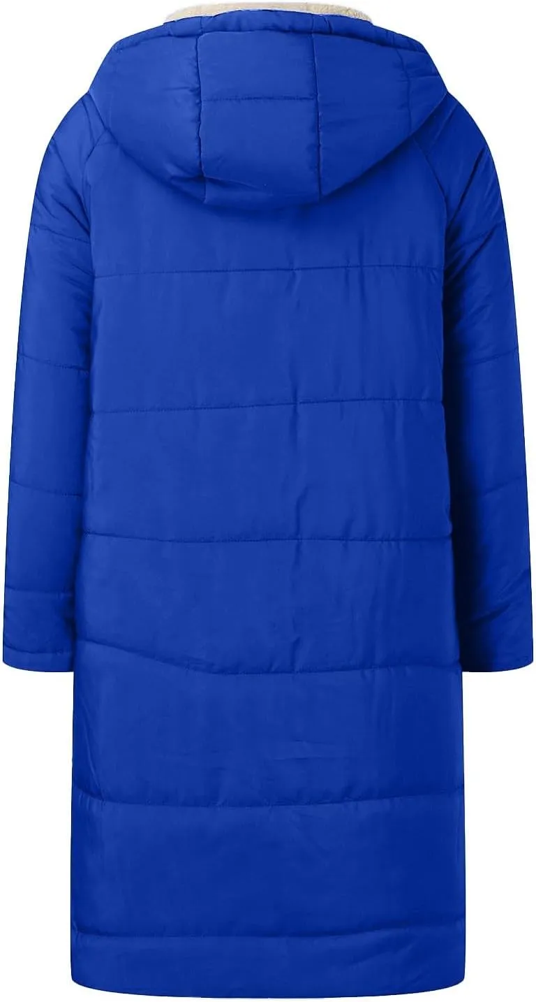Womens Sherpa Fleece Lined Long Jackets Trendy Reversible Puffer Coat Winter Puffer Coats Hood Zip Outerwears
