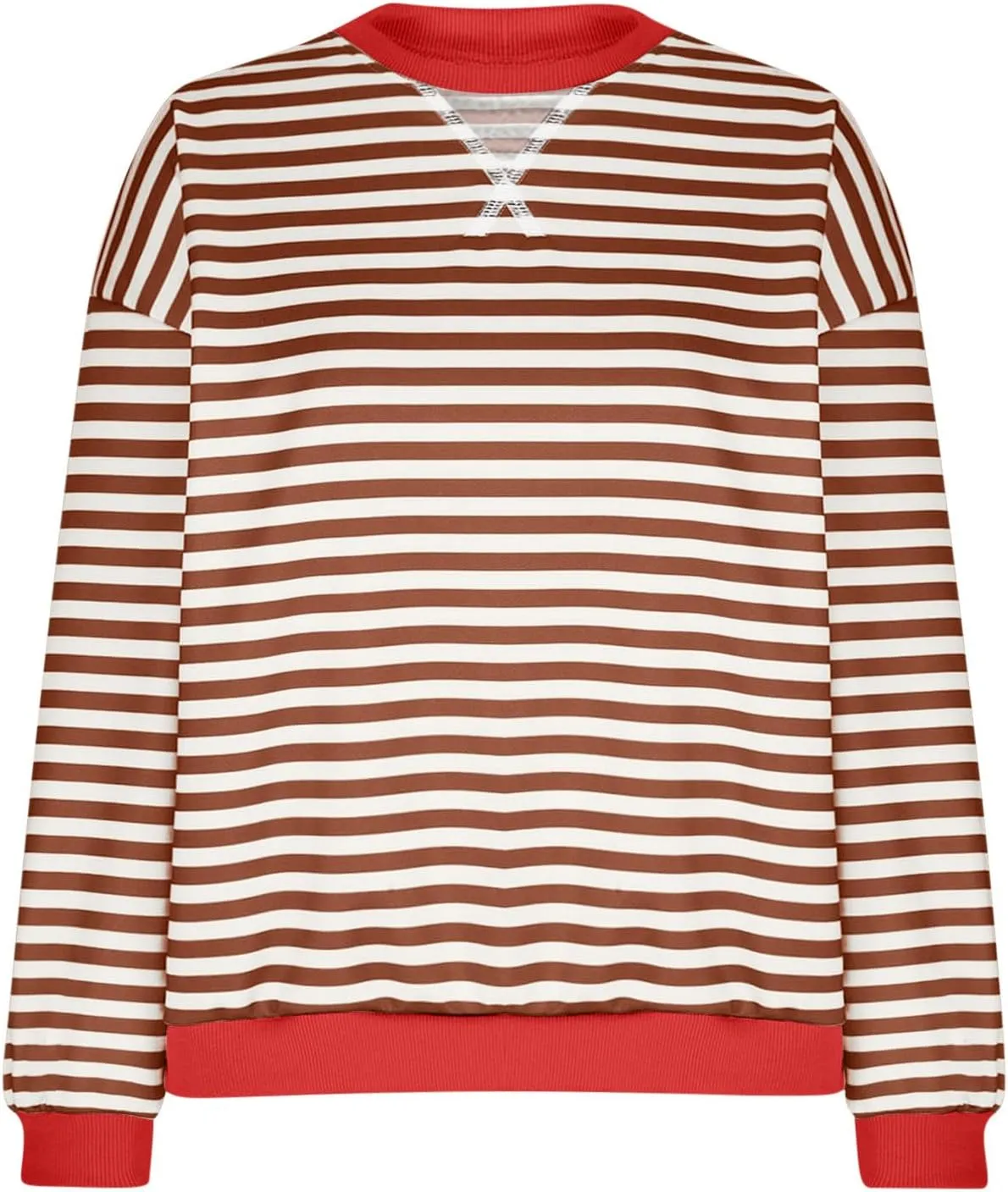 Womens Sweatshirt Casual Striped Color Block Crewneck Pullover Tops Fleece Soft Cofmy Clothes 2024 Fshion Fall Tops