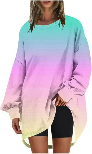 Womens Tie Dye Sweatshirt Oversized Casual Long Sleeve Crewneck Pullover Shirts 2024 Fashion off The Shoulder Sweater
