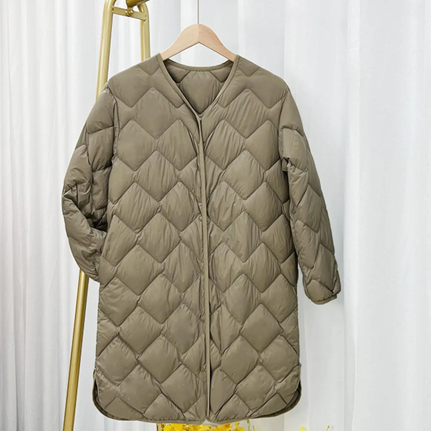 Women's Winter Coats Lightweight Quilted Jackets Casual Button Down Thicken Warm Puffer Jackets Long Down Coats Outwear