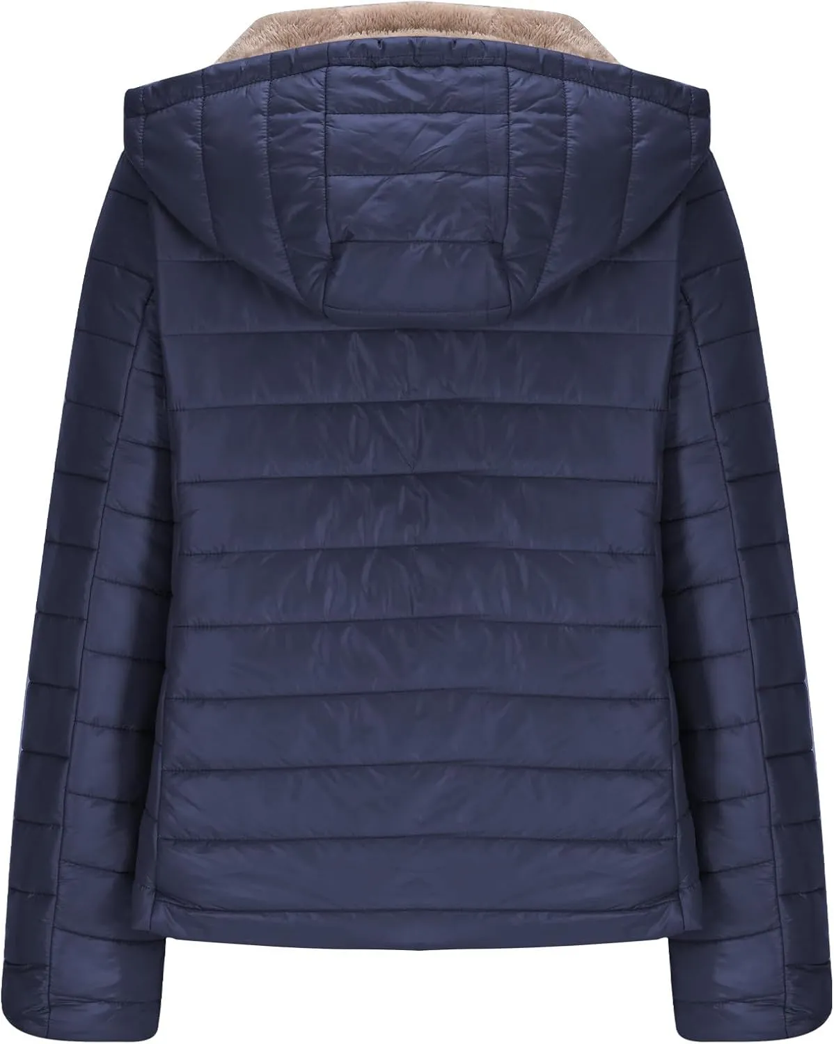 Womens Winter Coats Puffer Thickened Warm Hooded Down Jacket Sherpa Fleece Lined Down Coat Long Sleeve Quilted Jacket