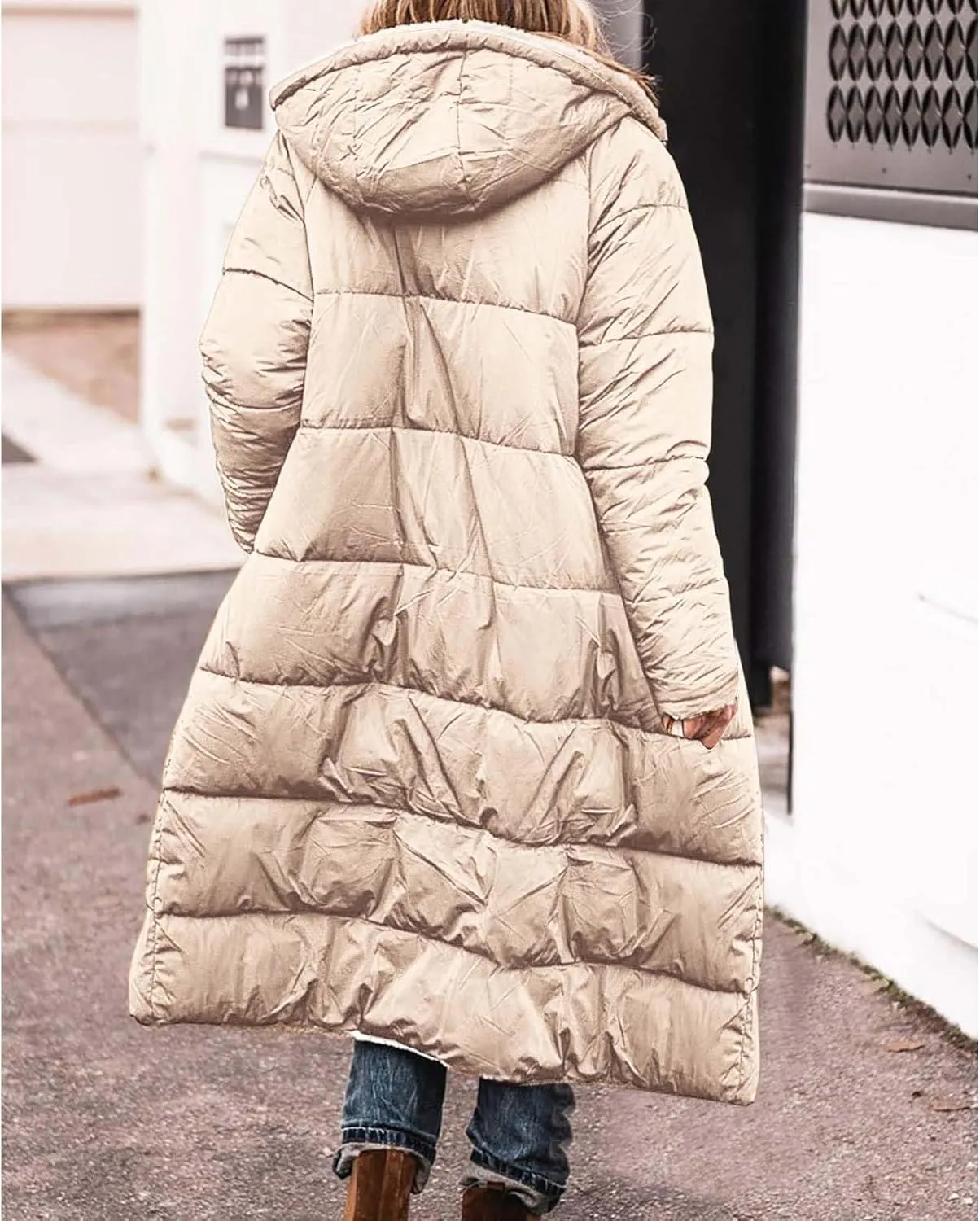 Womens Winter Fleece Long Coats Oversized Shearling Sherpa Fuzzy Fleece Lined Reversible Long Sleeve Hooded Jackets