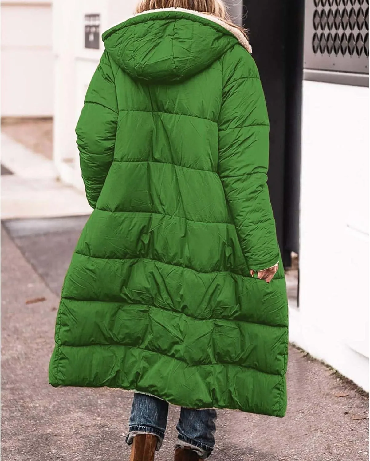 Womens Winter Fleece Long Coats Oversized Shearling Sherpa Fuzzy Fleece Lined Reversible Long Sleeve Hooded Jackets