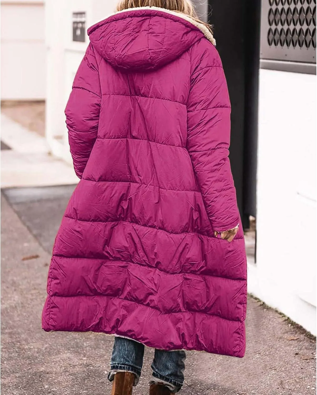 Womens Winter Fleece Long Coats Oversized Shearling Sherpa Fuzzy Fleece Lined Reversible Long Sleeve Hooded Jackets
