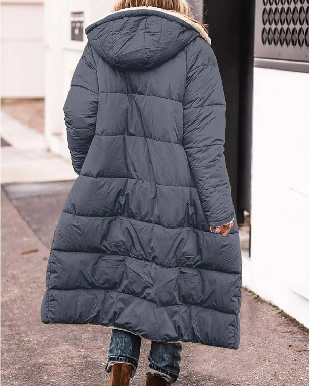 Womens Winter Fleece Long Coats Oversized Shearling Sherpa Fuzzy Fleece Lined Reversible Long Sleeve Hooded Jackets